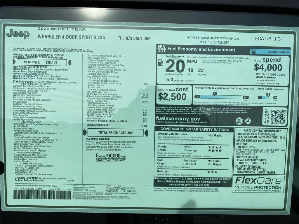 2026 Jeep Wrangler WRANGLER 4-DOOR SPORT S